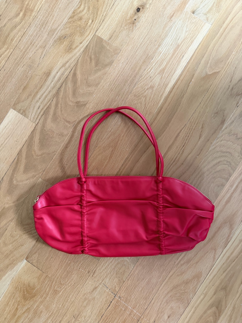 Red Women's Shoulder Bag - Sleek Gathered Design